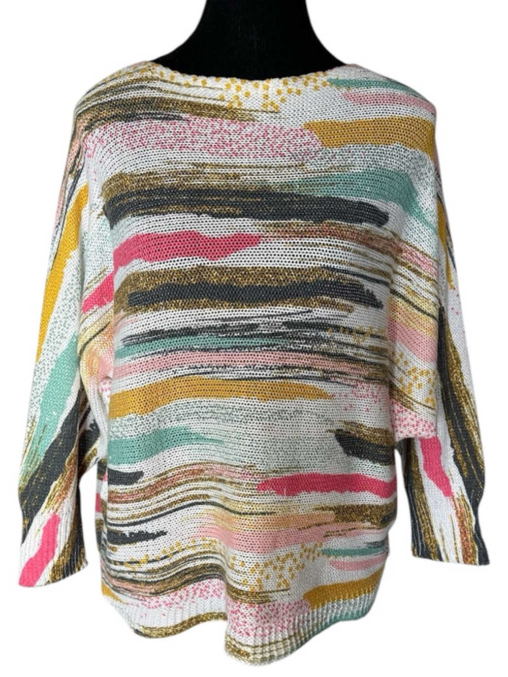 LUISA RICCI Batwing Knit Pullover Sweater Stripe Abstract Multicolour Plus Sz 1X